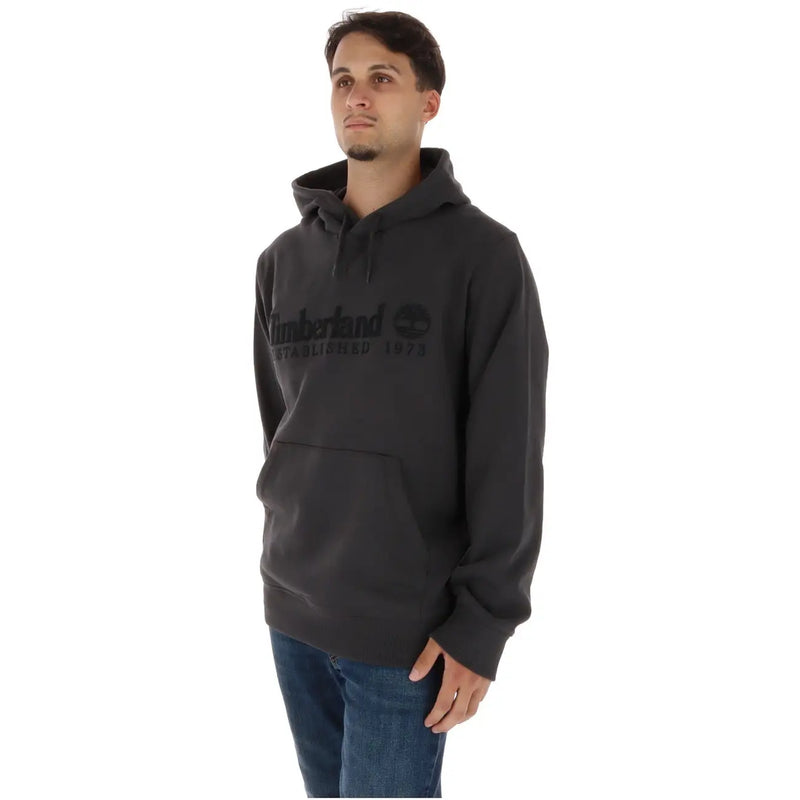 Timberland Grauer Herren-Sweatshirt-Hoodie aus Baumwolle mit dezentem schwarzem Logo und dem Schriftzug „Gründung 1976“ auf der Brust