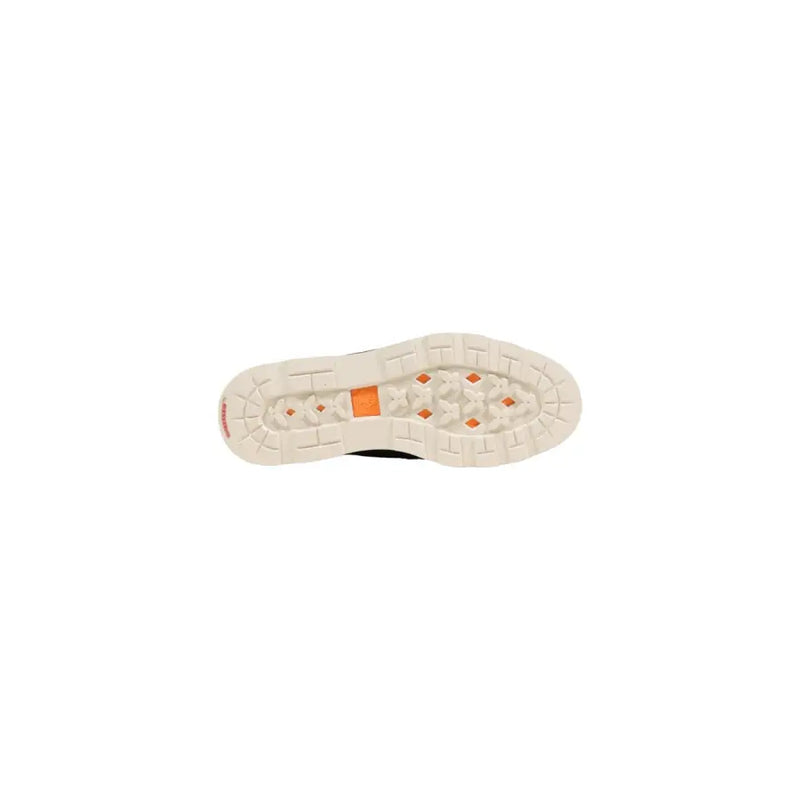 Timberland Herren-Schnürschuhe mit braunem Wildleder-Obermaterial und weißer Gummisohle mit orangefarbenen Diamantverzierungen