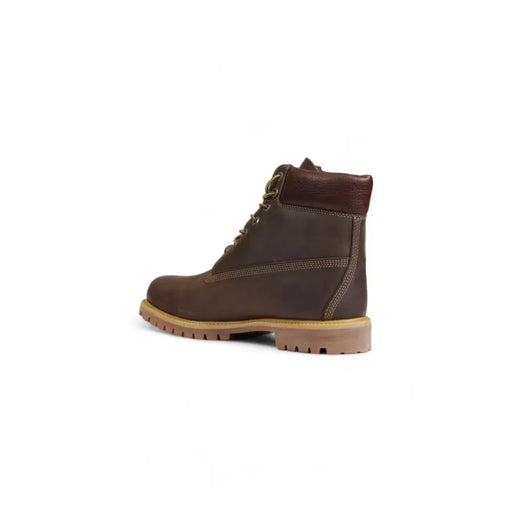 Timberland Dunkelbraune Herren-Ankle-Boots aus Leder mit hellbrauner Gummisohle und kontrastierenden Nähten, Modell TB127097214