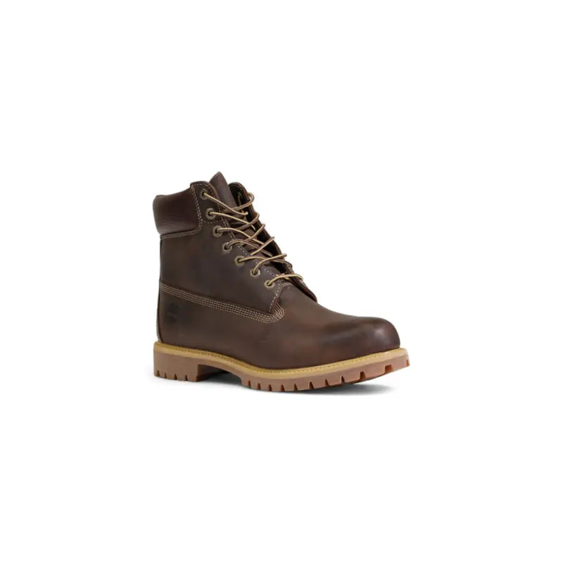 Timberland Braune Herren-Lederstiefeletten TB127097214 mit 15 cm Schafthöhe, hellbraunen Schnürsenkeln und Gummisohle
