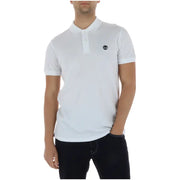 Weiß Timberland Herren-Poloshirt mit klassischem Kragen, kurzen Ärmeln, aus dehnbarem Baumwollgewebe und gesticktem Logo