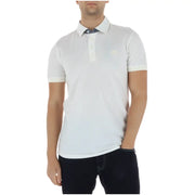 Timberland Herren-Polohemd, weiß, kurzärmelig, mit dezenter Struktur, 100 % Baumwolle, marineblauer Innenkragen, Bündchen.