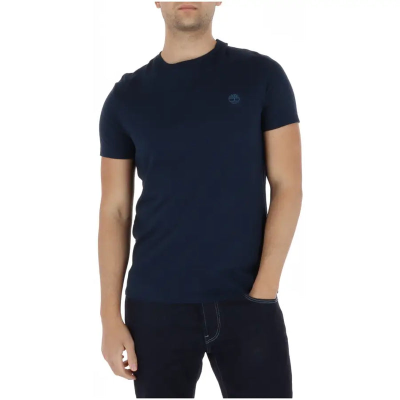 Marineblau Timberland Herren-Rundhalsausschnitt t-shirt mit dezentem, gesticktem Logo aus Baumwollstoff auf der linken Brust