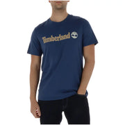 Marineblau Timberland Männer t-shirt mit goldfarbenem Logo und Baum-Emblem auf der Brust aus Baumwollmaterial