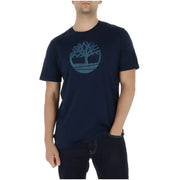 Timberland Männer t-shirt in Marineblau mit einem türkisfarbenen Baumlogo auf der Brust, aus bequemem Baumwollstoff