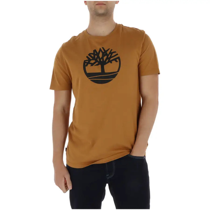 Timberland Männer t-shirt Aus orangefarbenem Baumwollstoff mit schwarzem Baumlogo auf der Brust für lässige Kleidung