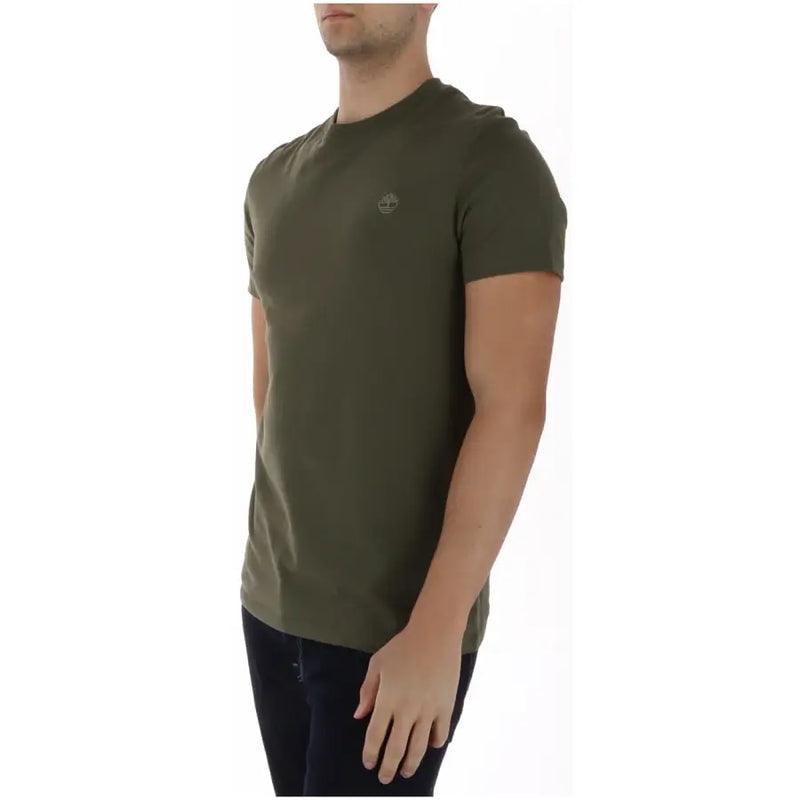 Timberland Herren olivgrüner Rundhalsausschnitt t-shirt mit kleinem, gesticktem Logo aus Baumwolle auf der linken Brust