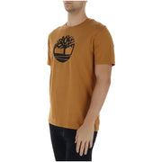 Timberland Männer t-shirt in Senfgelb mit schwarzem Baumlogo auf der Brust, lässige Baumwollkleidung