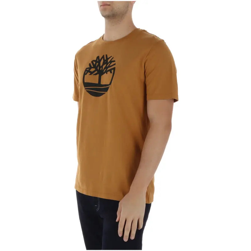 Timberland Männer t-shirt in Senfgelb mit schwarzem Baumlogo auf der Brust, lässige Baumwollkleidung