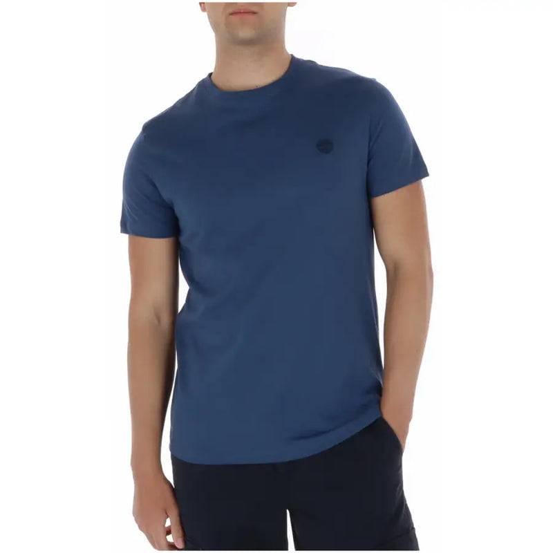 Marineblau Timberland Kurzarm-T-Shirt aus Baumwolle für Herren mit kleinem, dunklem Logo auf der linken Brust.