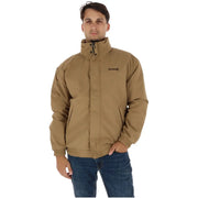 Timberland Herren-Steppjacke in Hellbraun mit hohem Kragen und Frontreißverschluss, Vorderansicht