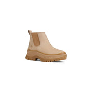 Timberland women beige suede chelsea boot with tan rubber sole and side elastic panels from fall winter collection