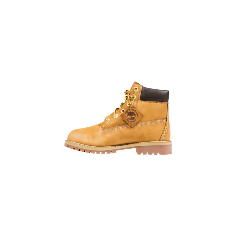 Timberland women leather ankle boots beige lace up featuring tan leather 6-inch boot with dark brown collar and gold laces