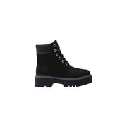 Timberland women leather boots black waterproof black suede ankle boot with silver eyelets and chunky platform sole