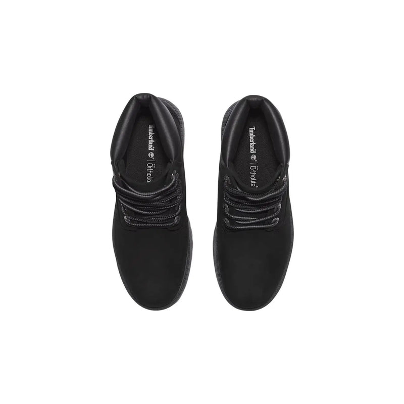 Black timberland women leather boots with 6-inch height lace-up design and durable rubber soles waterproof