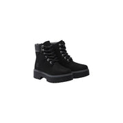 Timberland women leather boots black waterproof with suede upper silver eyelets and chunky rubber soles