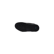 Black rubber sole with deep tread pattern and teal logo on timberland women leather boots black waterproof back side