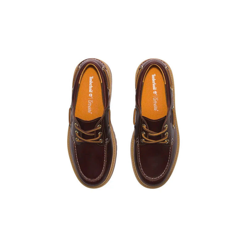 Timberland women leather lace ups shoes bordeaux with dark brown leather, tan laces, and orange insole