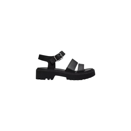 Timberland Schwarze Damen-Ledersandalen mit klobiger Plateausohle und silbernem Schnallenverschluss