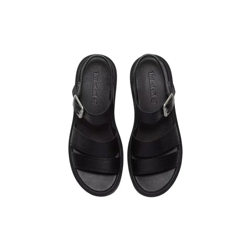 Timberland Schwarze Damen-Ledersandalen mit silbernen Schnallenriemen und gepolsterter Sohle für optimalen Tragekomfort