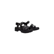 Timberland women leather sandals black buckle featuring black platform with sleek minimalist design and sturdy straps