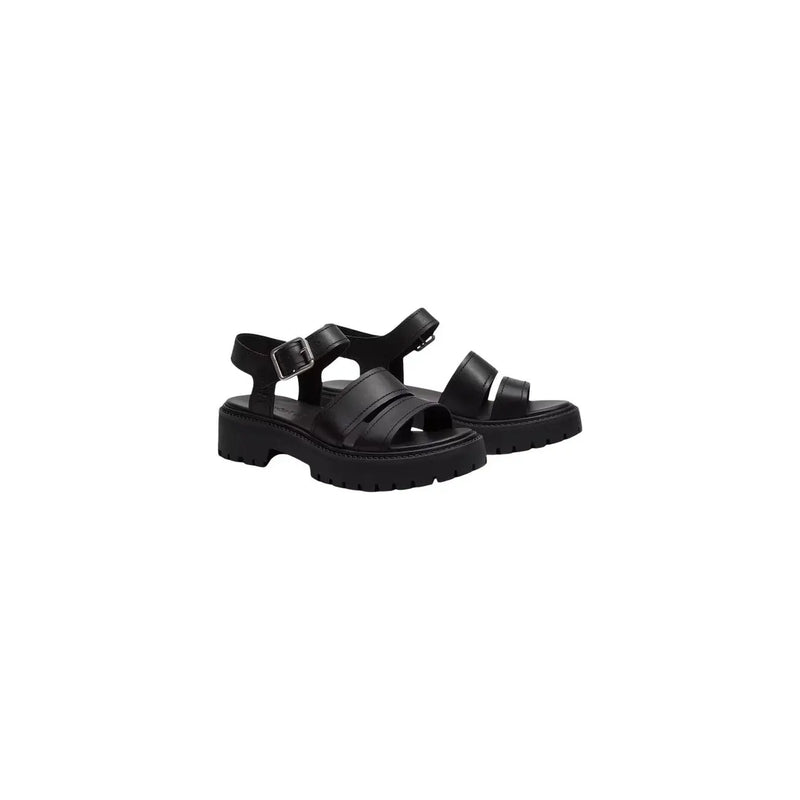 Timberland women leather sandals black buckle featuring black platform with sleek minimalist design and sturdy straps