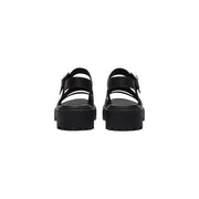 Timberland women leather sandals in black with multiple straps buckle and a chunky platform sole