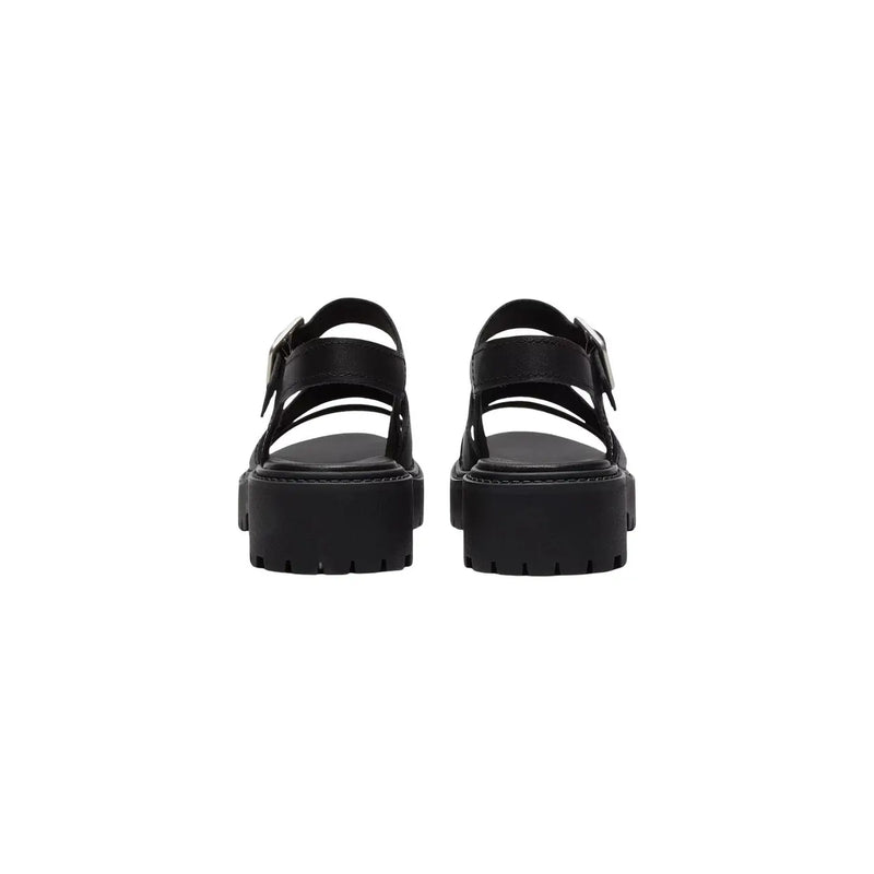 Timberland women leather sandals in black with multiple straps buckle and a chunky platform sole