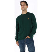 Timberland Herren-Wollpullover in Dunkelgrün mit kleinem, gesticktem Logo auf der linken Brust, Vorderansicht