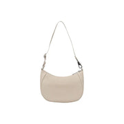 Tommy Hilfiger beige leather hobo bag with a slender silver-toned shoulder strap and zip pocket for women