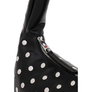 Tommy Hilfiger black polyurethane handbag with silver polka dots and zipper closure shoulder bag design
