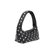 Tommy Hilfiger black polyurethane handbag with white polka dots and silver zipper zip pocket