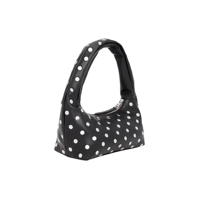 Tommy Hilfiger black polyurethane handbag with white polka dots and silver zipper zip pocket