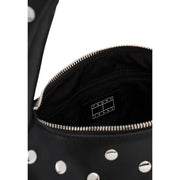 Tommy Hilfiger black polyurethane studded crossbody handbag with silver hardware and tommy jeans logo patch inside