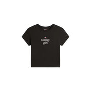 Tommy Hilfiger black printed organic cotton women’s t-shirt with short sleeves and white tommy girl logo and star emblem