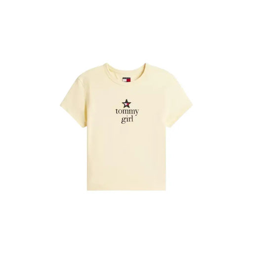 Tommy Hilfiger cremefarbenes Tommy Girl Kurzarmhemd t-shirt mit schwarzer Sternenstickerei