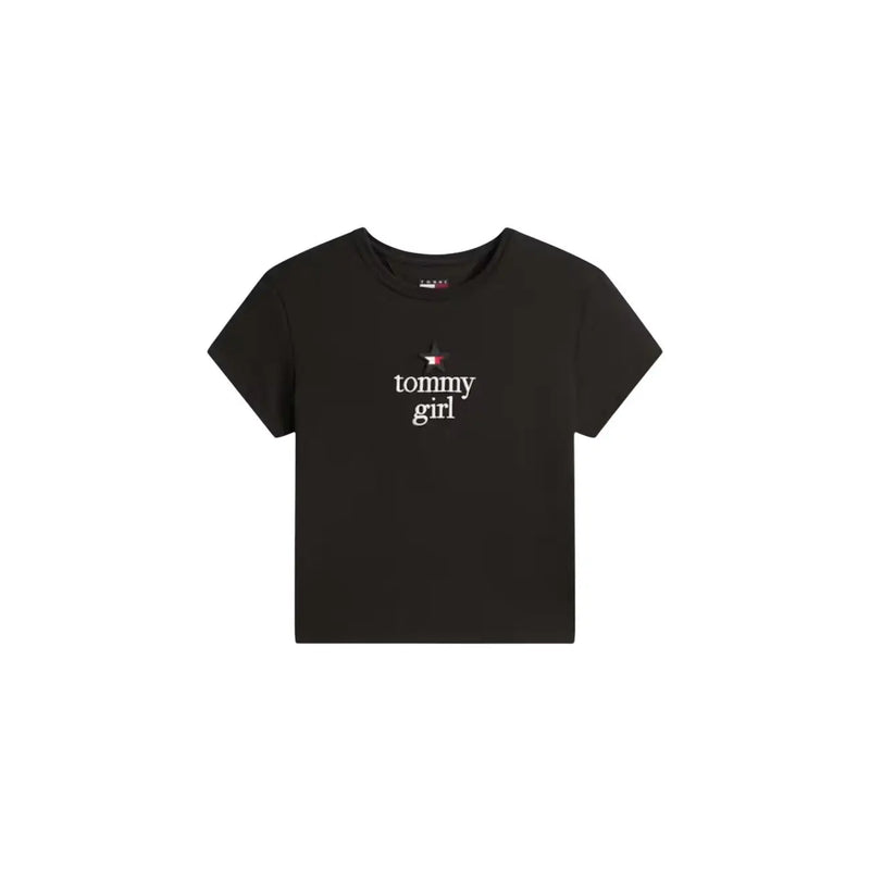 Tommy Hilfiger black printed organic cotton womens t-shirt with Tommy Girl logo