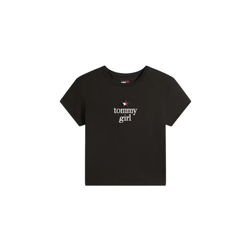 Tommy Hilfiger black printed organic cotton womens t-shirt with Tommy Girl logo