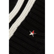Tommy hilfiger black wool blend womens cap featuring a small three-colored red white and black enamel star pin on knit fabric