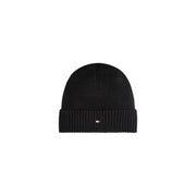 Tommy hilfiger black ribbed beanie with logo.