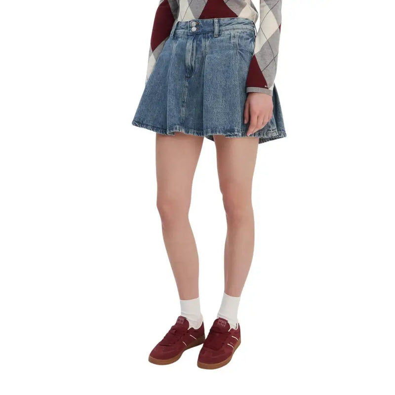 Tommy Hilfiger blauer, mittelhoch geschnittener, ausgestellter Jeansrock aus Bio-Baumwolle