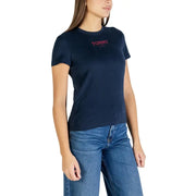 Navy blue Tommy Hilfiger women’s organic cotton round neck t-shirt with pink logo