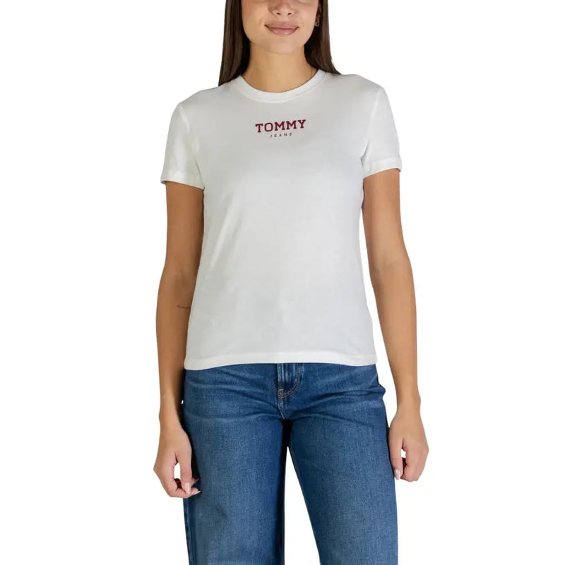 Tommy Hilfiger womens white organic cotton t-shirt with red logo