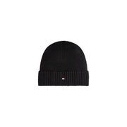 Tommy Hilfiger Kaschmirmütze für Herren in Schwarz mit Rippstrick und umgeschlagenem Bündchen, Vorderansicht