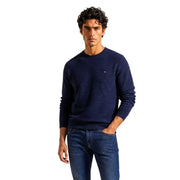 Tommy Hilfiger Kaschmirpullover für Herren in Marineblau mit strukturiertem Strickmuster und kleinem gesticktem Logo, Vorderansicht