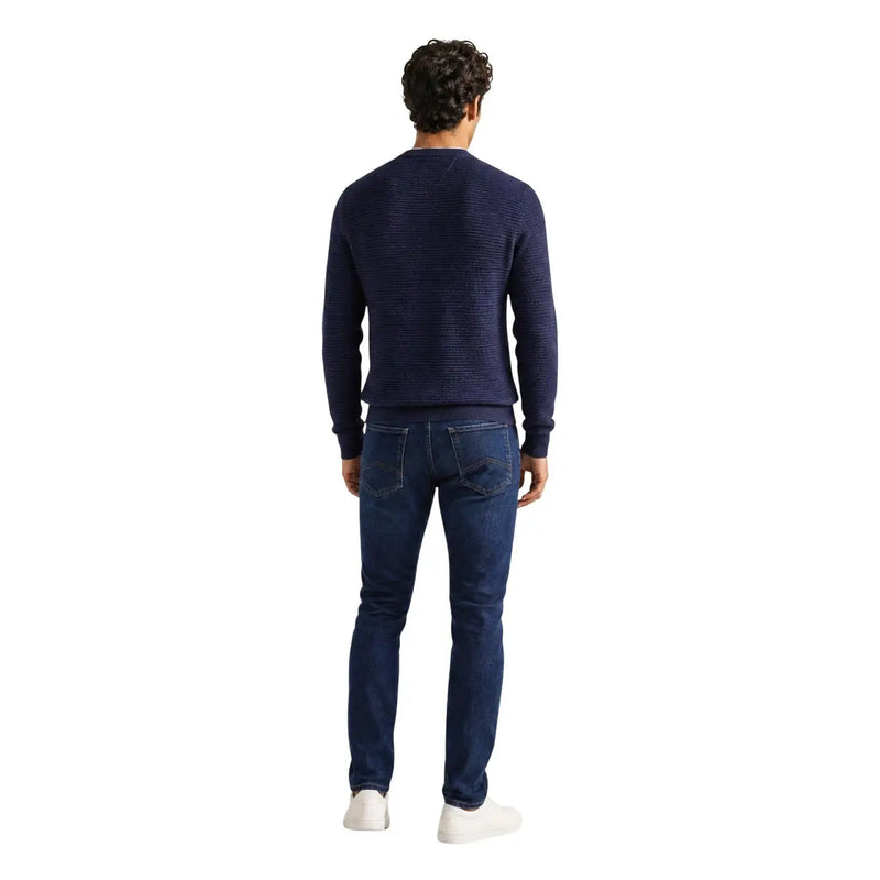 Tommy Hilfiger Kaschmirpullover für Herren in Marineblau mit Rippstrick, Rundhalsausschnitt und langen Ärmeln, Vorderansicht