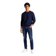Tommy Hilfiger Kaschmirpullover für Herren in Marineblau, gerippt, mit kleinem gesticktem Logo, Vorderansicht