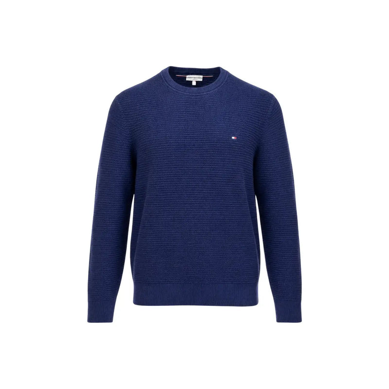 Tommy Hilfiger Kaschmirpullover für Herren in marineblauem, strukturiertem Strick mit kleinem, gesticktem Logo, Vorderansicht