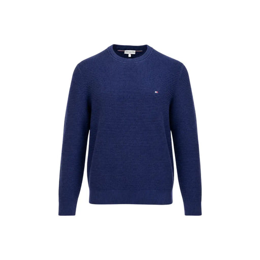 Tommy Hilfiger Kaschmirpullover für Herren in marineblauem, strukturiertem Strick mit kleinem, gesticktem Logo, Vorderansicht