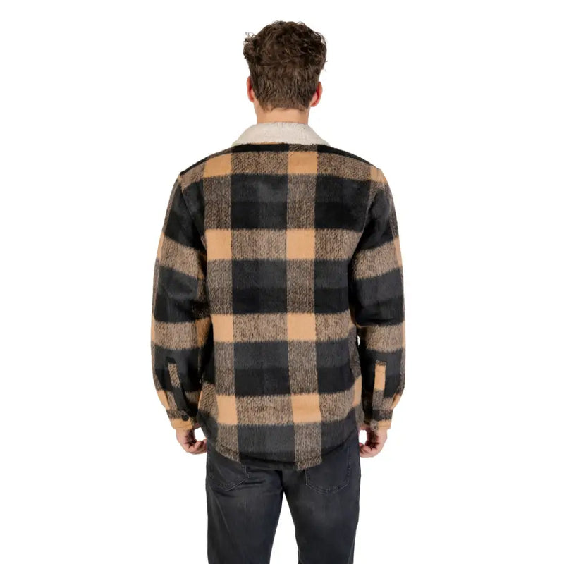 Men’s black and tan plaid button-up shirt with cream collar from Tommy Hilfiger Blazer collection